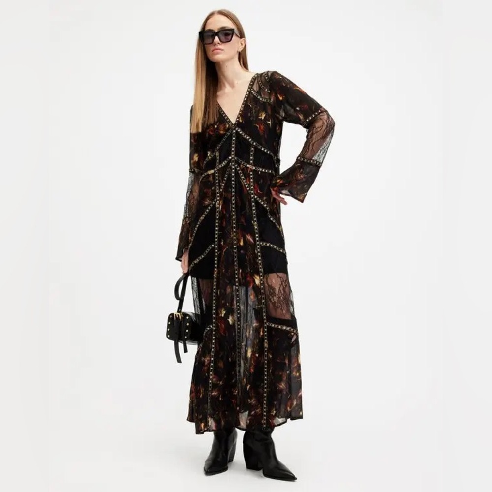 ALLSAINTS  Bryn Embellished Panelled Maxi Dress size 6